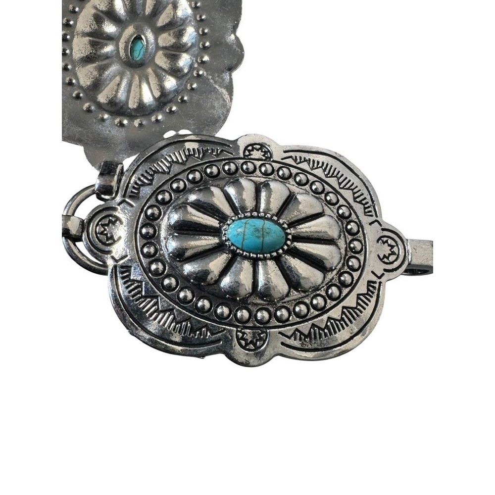 Vintage Cowgirl Silver Oval Concho Turquoise Waist Belt Retro Country Western - Picture 5 of 11